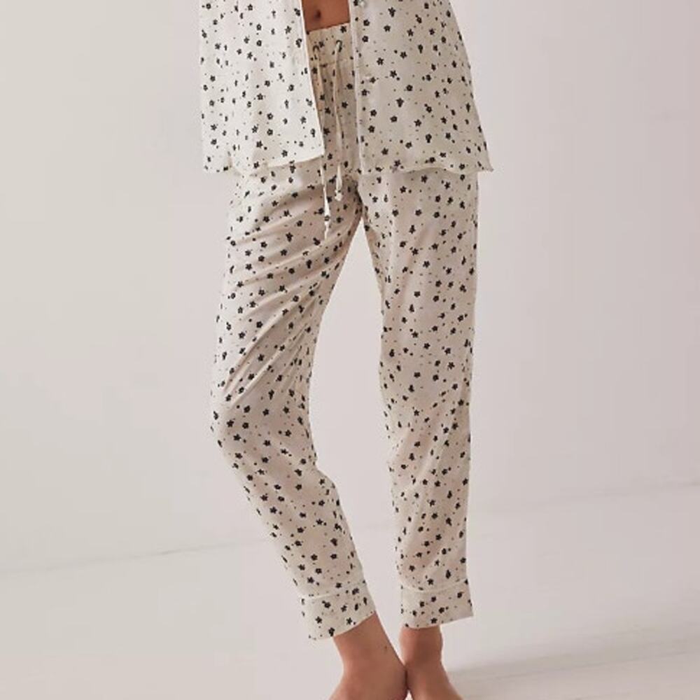 Plush Women's Silky Floral Soft Lounge Pajama Ankle Pants Size XL Cream Comfort